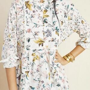 Anthropologie White Cotton Floral Ginevra Lace Babydoll Blouse - Size - XS